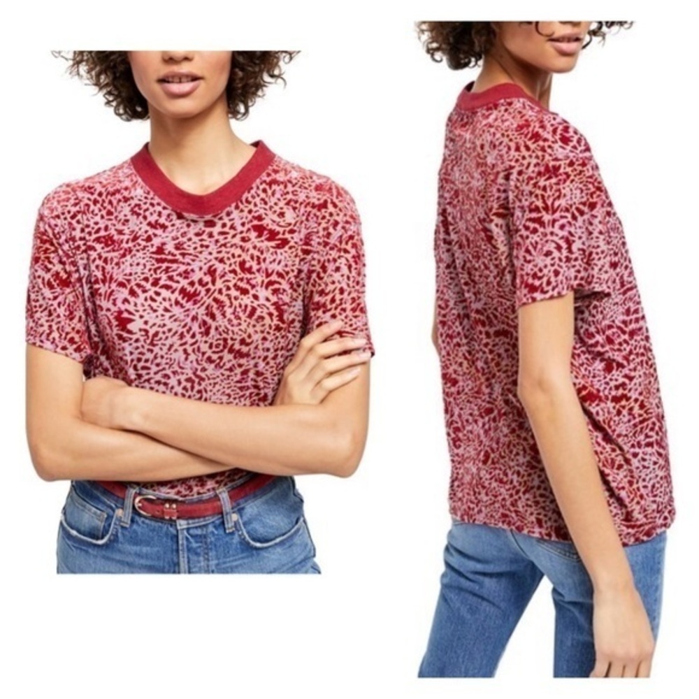 Free People “Teddy” Burnout T-Shirt-Berry Combo-S